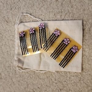 Pink rhinestones mini combs (6)